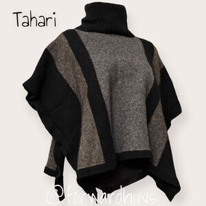 Tahari Wool Blend Poncho Sweater with Cowl Neck Size Small